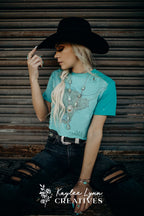 Bleached Distressed Highland Cow Crop Top Tee