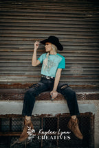 Bleached Distressed Highland Cow Crop Top Tee