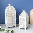 Set of 2-16.5''&12'' High Metal Lantern-White with Gold Brush