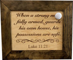 Hidden Gun Safe Recessed In Wall With Luke 11:21 Bible Verse Decoration - Recess In The Wall or Mount On The Wall by Bellewood Designs