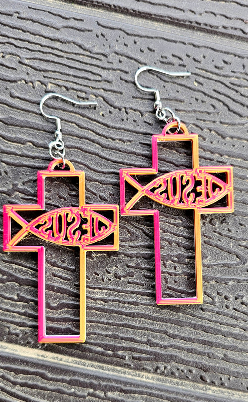 3D Print Christian Cross Faith Earrings Made in America