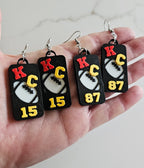 3D Print KC Chiefs Player Number Football Earrings choice of number