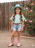Ruffle Sleeve Ribbed Shirt (Mint)