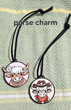 3d Western Cowgirl Cowboy Highland Cow Theme - Necklace, Purse Charm, Earrings, Keychain, Magnet