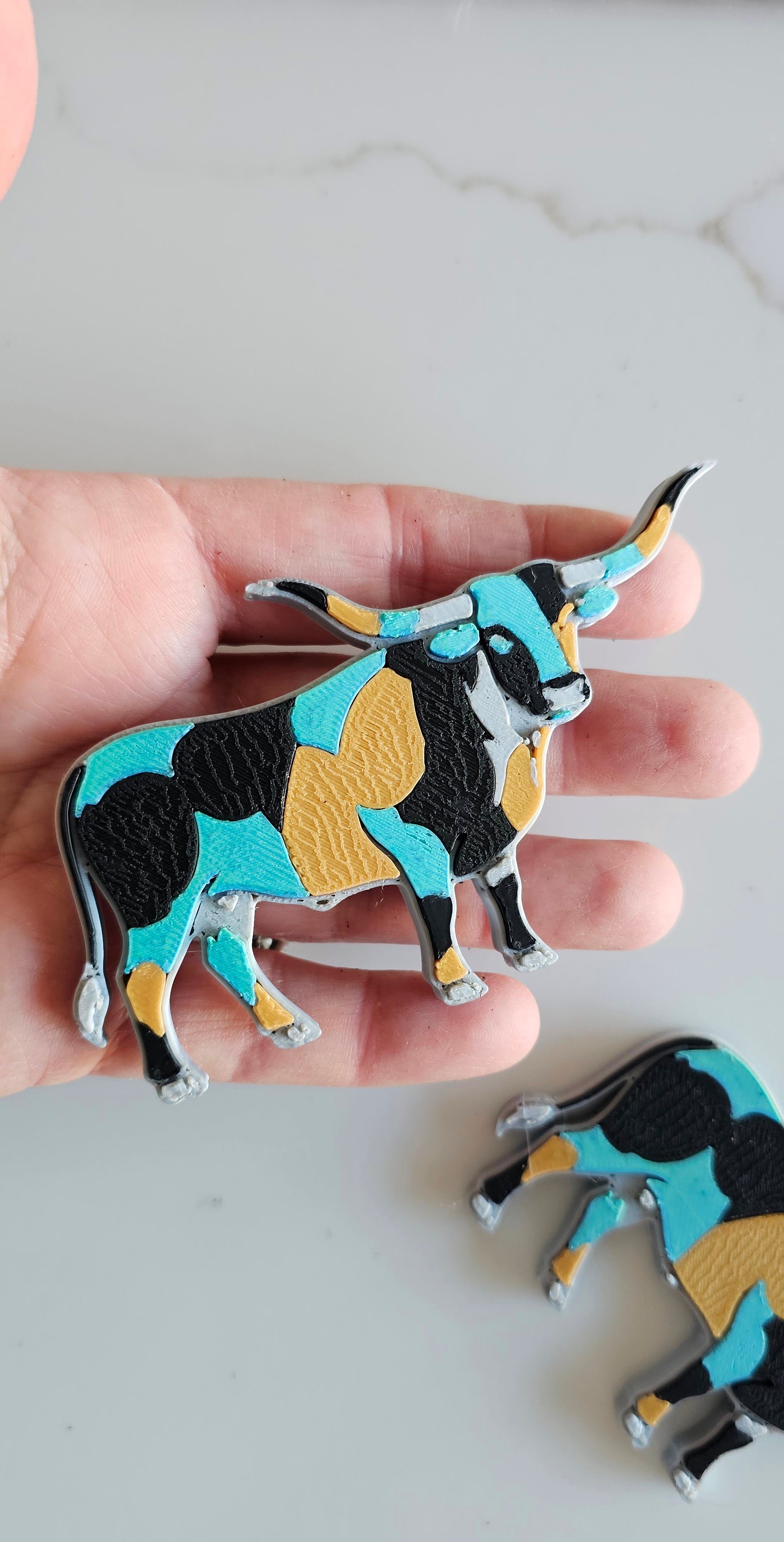 Baha Ranch 3D Print Turquoise Longhorn Made in America Keychain Magnet Purse Charm