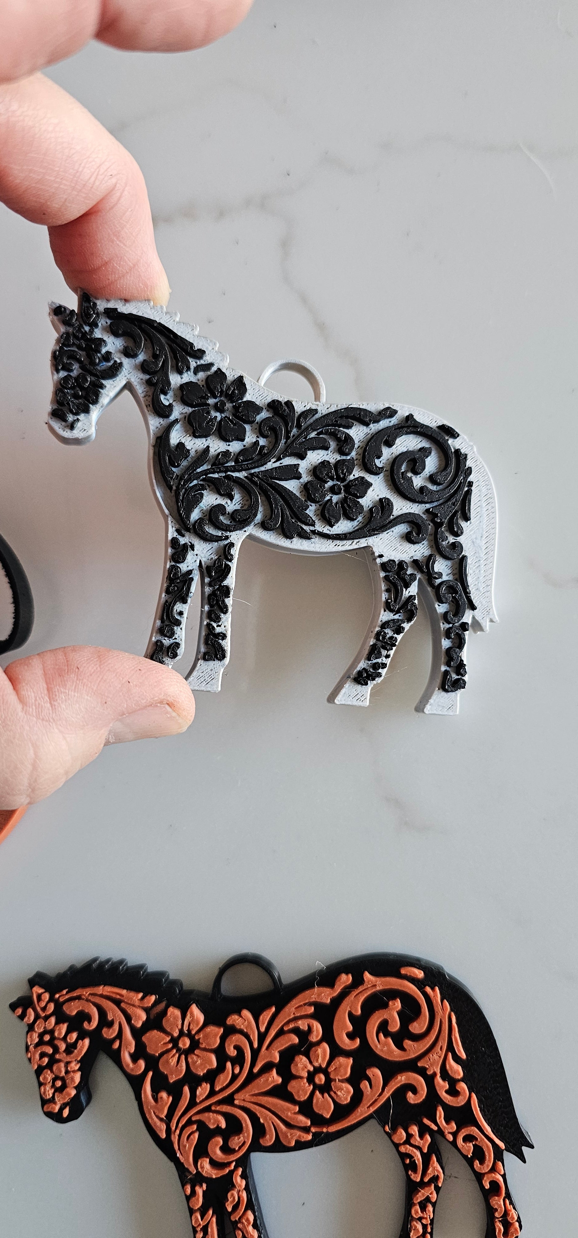 Baha Ranch 3D Print Floral Tooled Horse Charm or Keychain Made in America
