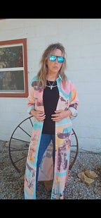 Baha Ranch Retro Pop Western Button Up Shirt Dress Duster