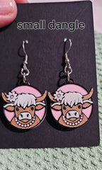 3d Western Cowgirl Cowboy Highland Cow Theme - Necklace, Purse Charm, Earrings, Keychain, Magnet