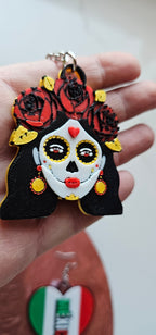 3D Print Mexico Theme Día de los Muertos Day of The Dead Sugar Skull Keychain or Earrings