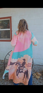 Baha Ranch Retro Pop Western Button Up Shirt Dress Duster