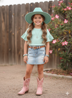Ruffle Sleeve Ribbed Shirt (Mint)