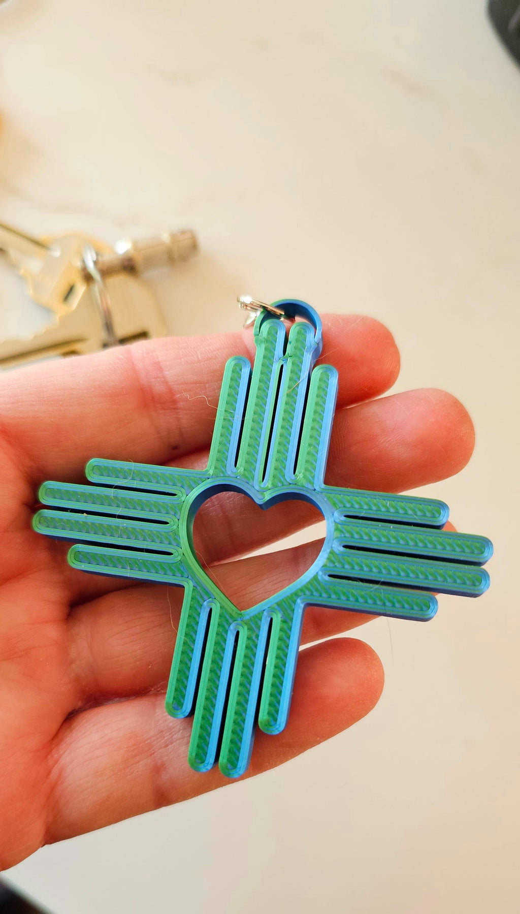 3D Print New Mexico Zia Heart Keychain Made in America