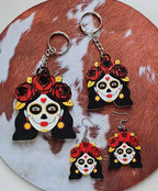 3D Print Mexico Theme Día de los Muertos Day of The Dead Sugar Skull Keychain or Earrings