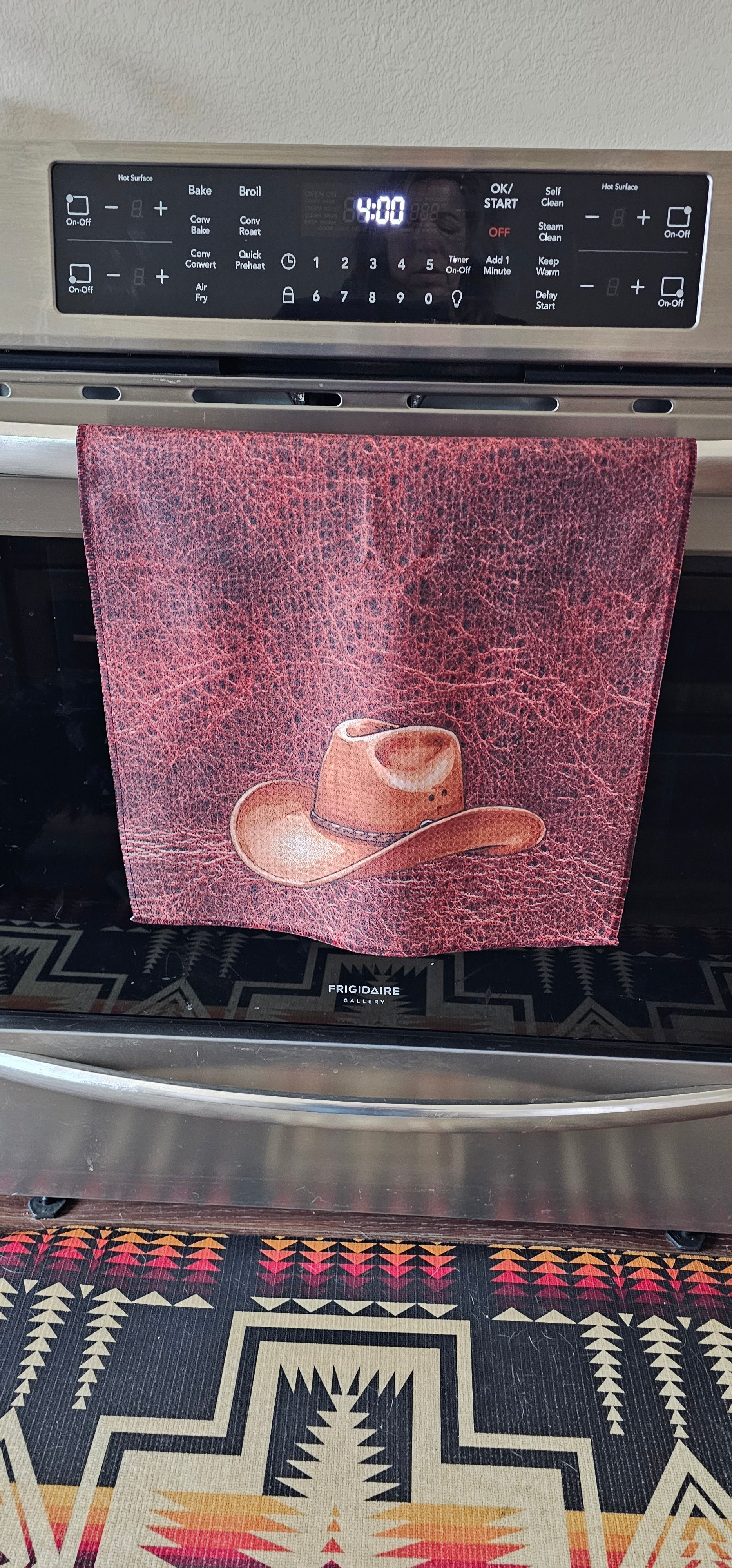 Monogrammed Initial Western Leather Look Saddle Longhorn Cowboy Cowgirl Kitchen Dish Towels Made in America