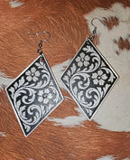 3D Print Western Tooled Floral Earrings Made in America Choice of Colors