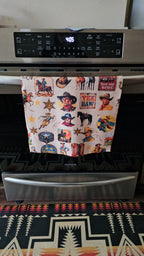 Vintage Cowboy Set of 4 Kitchen Dish Towels Made in America