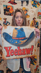 Vintage Western Yeehaw Throw Pillow Case 18 x 18 Made in America