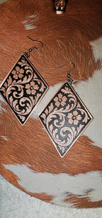 3D Print Western Tooled Floral Earrings Made in America Choice of Colors