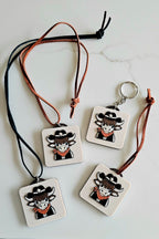 3D Print Cowboy Highland Cow Picture Necklace, Keychain or Purse Charm on Suede Leather Western Made in America