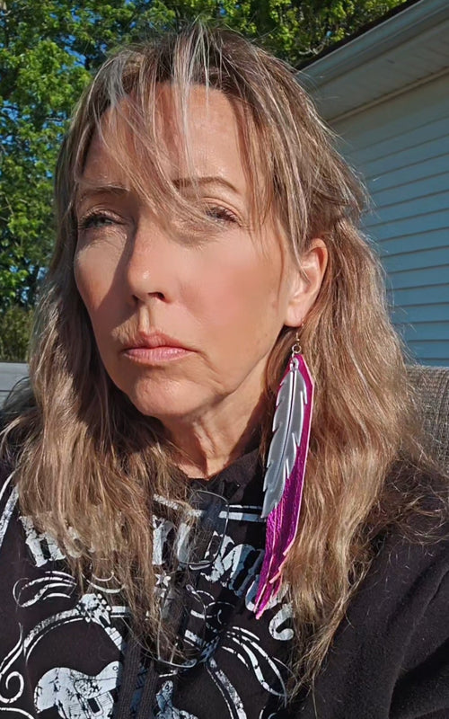 3D Printed Feather Leather Fringe Earrings Made in America