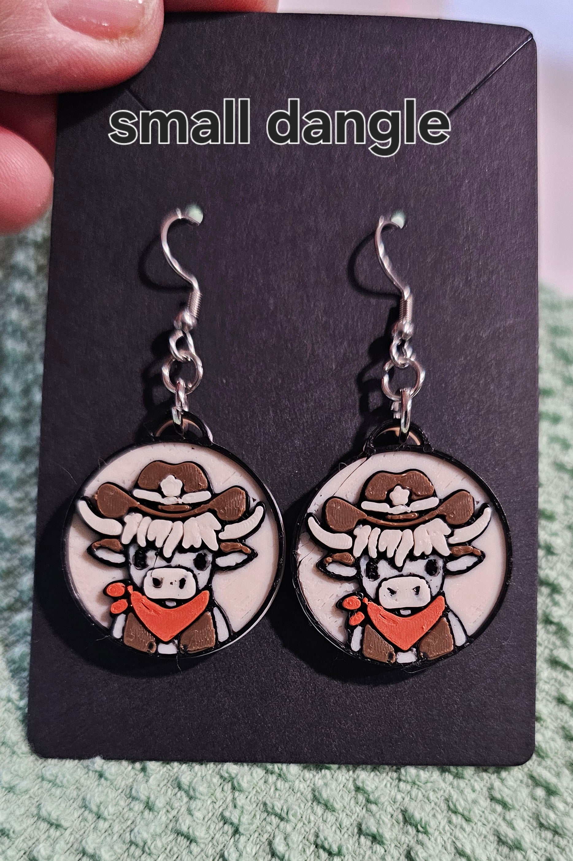3d Western Cowgirl Cowboy Highland Cow Theme - Necklace, Purse Charm, Earrings, Keychain, Magnet