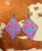3D Print Western Tooled Floral Earrings Made in America Choice of Colors