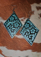 3D Print Western Tooled Floral Earrings Made in America Choice of Colors