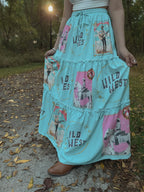 Baha Ranch Retro Pop Western Prairie Maxi Skirt