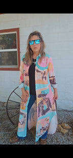 Baha Ranch Retro Pop Western Button Up Shirt Dress Duster
