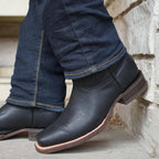 Black Square Toe Leather Cowboy Boots H4002