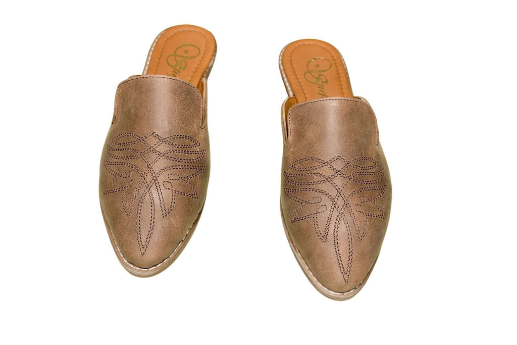 Abby Brown Leather Mules with Western Stitching