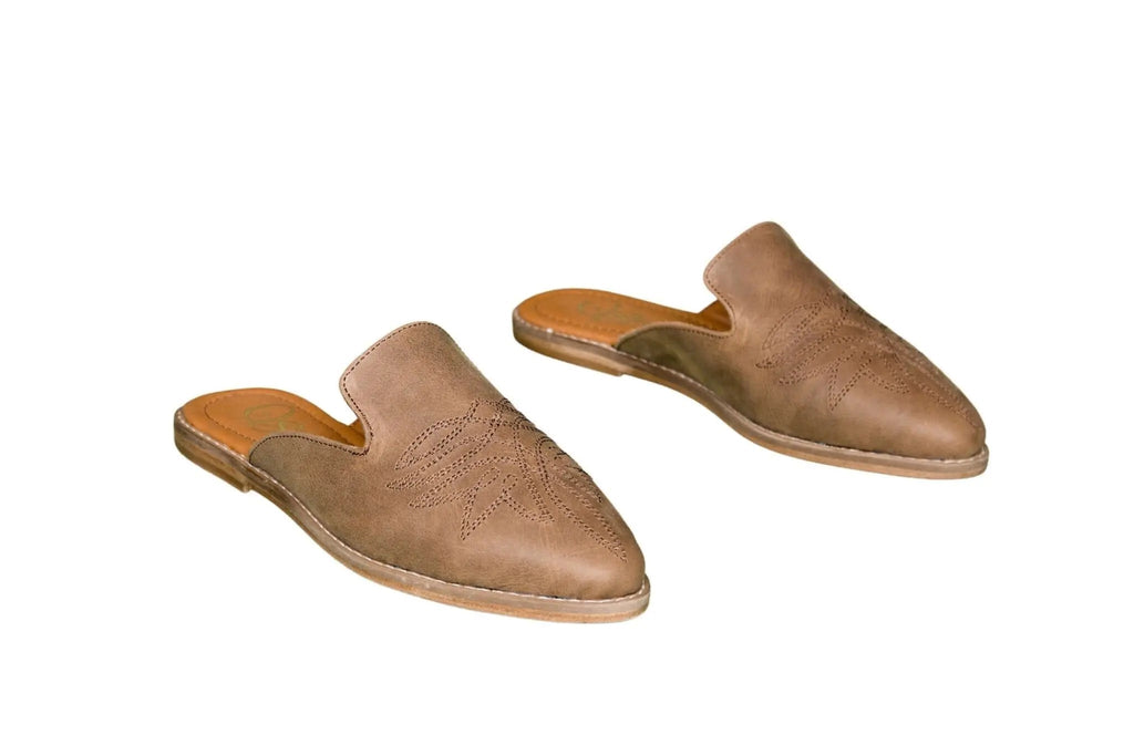 Abby Brown Leather Mules with Western Stitching