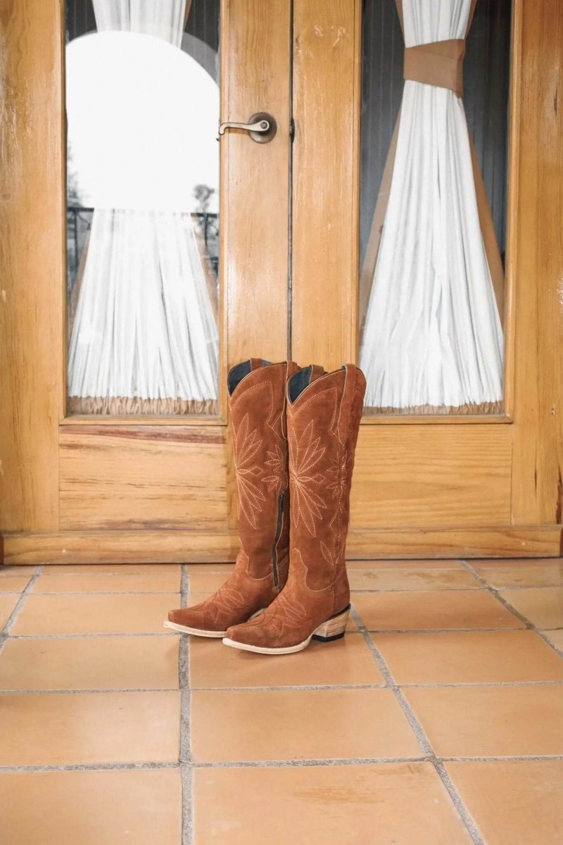 The Lorraine Knee-High Western Boots – Camel Suede
