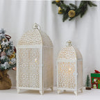Set of 2-16.5''&12'' High Metal Lantern-White with Gold Brush