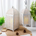 Set of 2-16.5''&12'' High Metal Lantern-White with Gold Brush