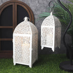 Set of 2-16.5''&12'' High Metal Lantern-White with Gold Brush