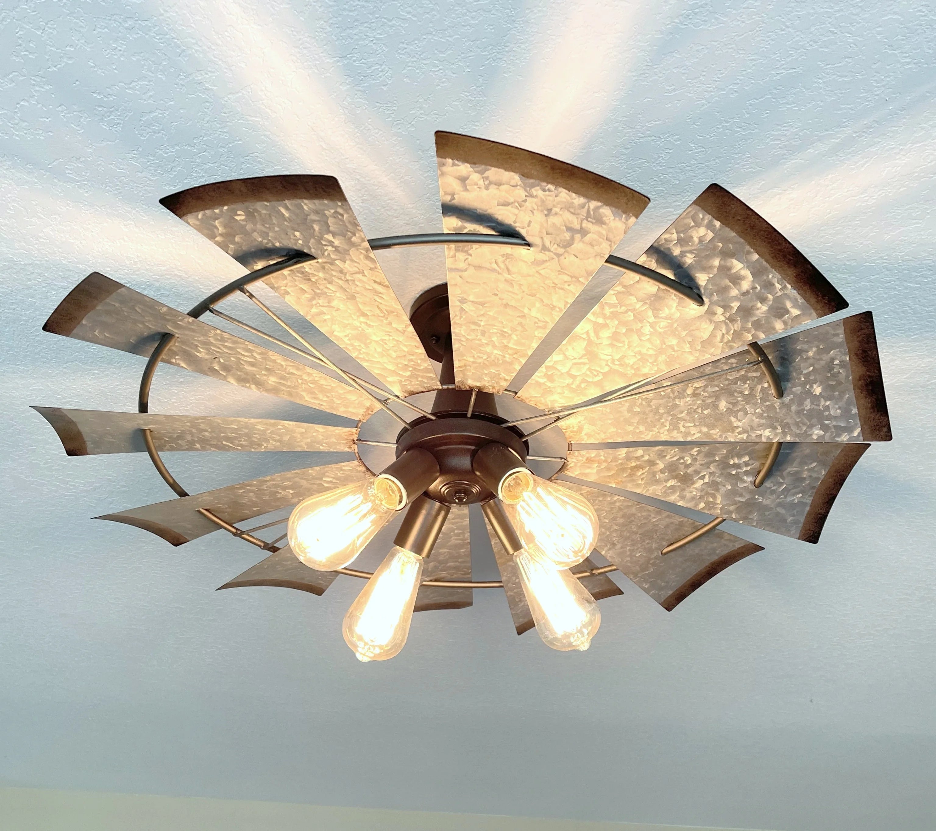 Farmhouse Windmill Light Fixture STATIONARY Flush Mount Ceiling Light 30"