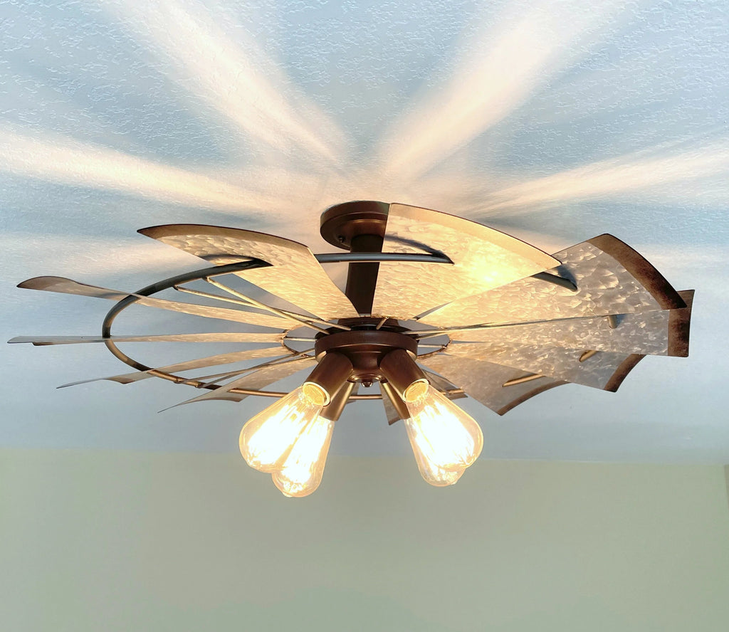 Farmhouse Windmill Light Fixture STATIONARY Flush Mount Ceiling Light 30"
