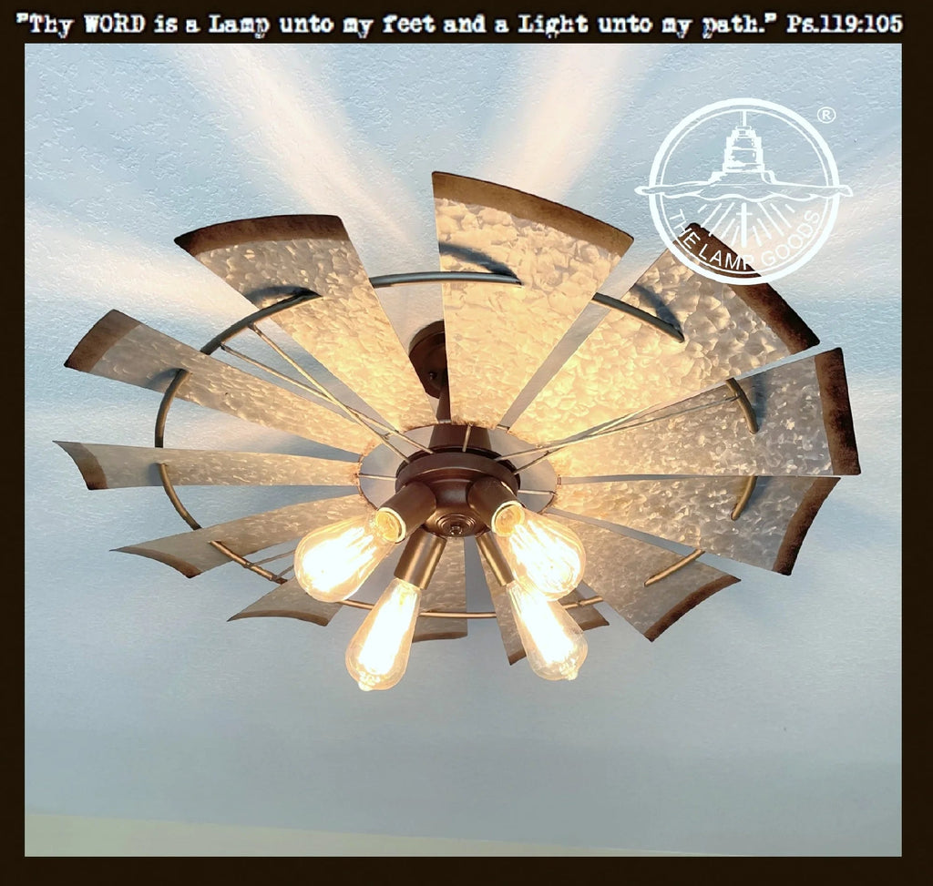 Farmhouse Windmill Light Fixture STATIONARY Flush Mount Ceiling Light 30"